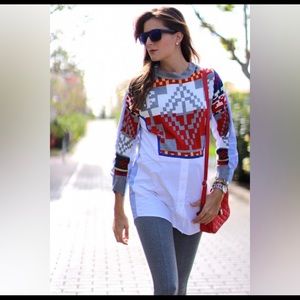 Tribal Print, Multicolored & Striped Boho Shirt, M